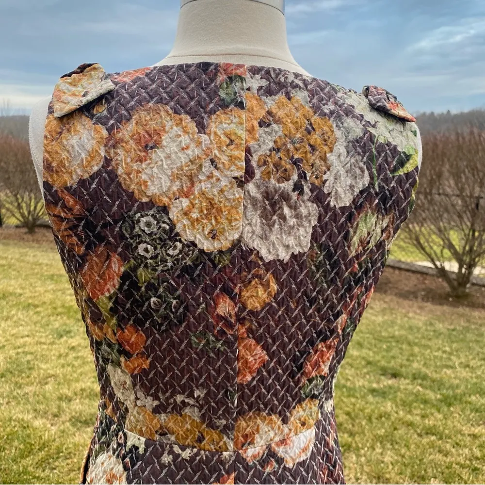 Anthropologie Tabitha Quilted Floral Textured Dress Size 6 Petite Women's Brown - Image 13
