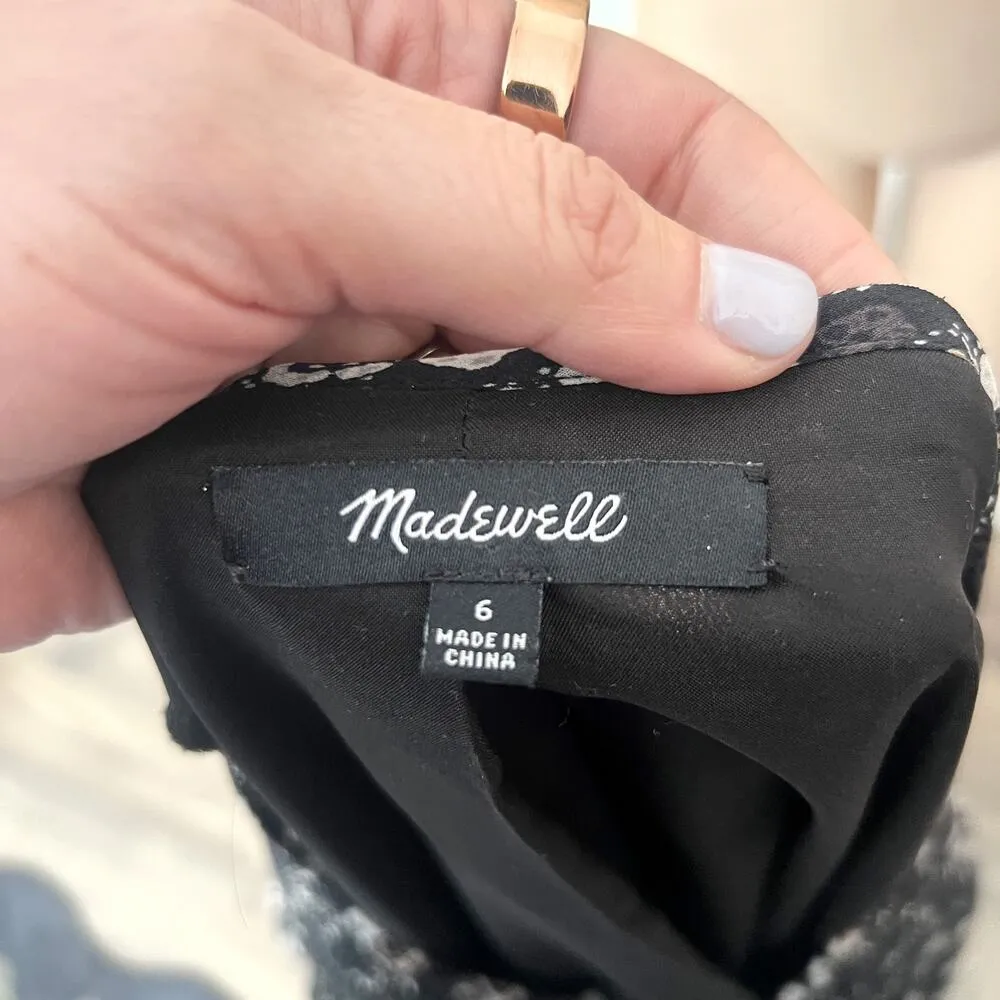 [Madewell] Black Woodland Smocked V-Neck Floral Tassel Boho Mini Dress Size 6 - Image 11