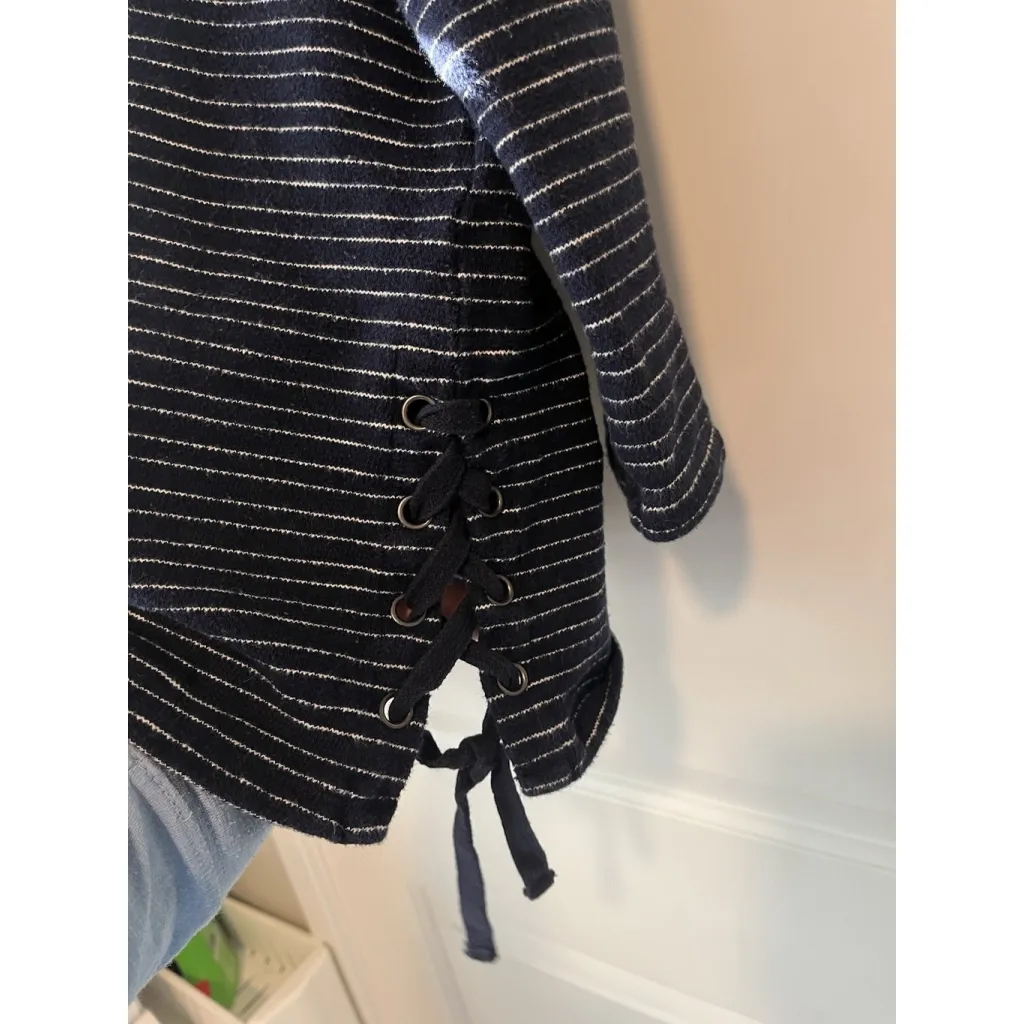 Madewell Sweater Womens XS Navy Blue White Striped Side Lace Nautical 3/4 Sleeve - Image 8