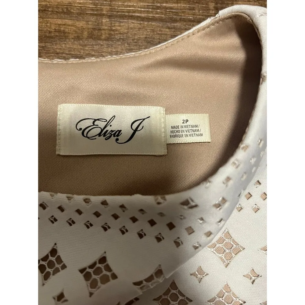 Eliza J Laser Cut Sheath Cream over tan Dress - Image 5