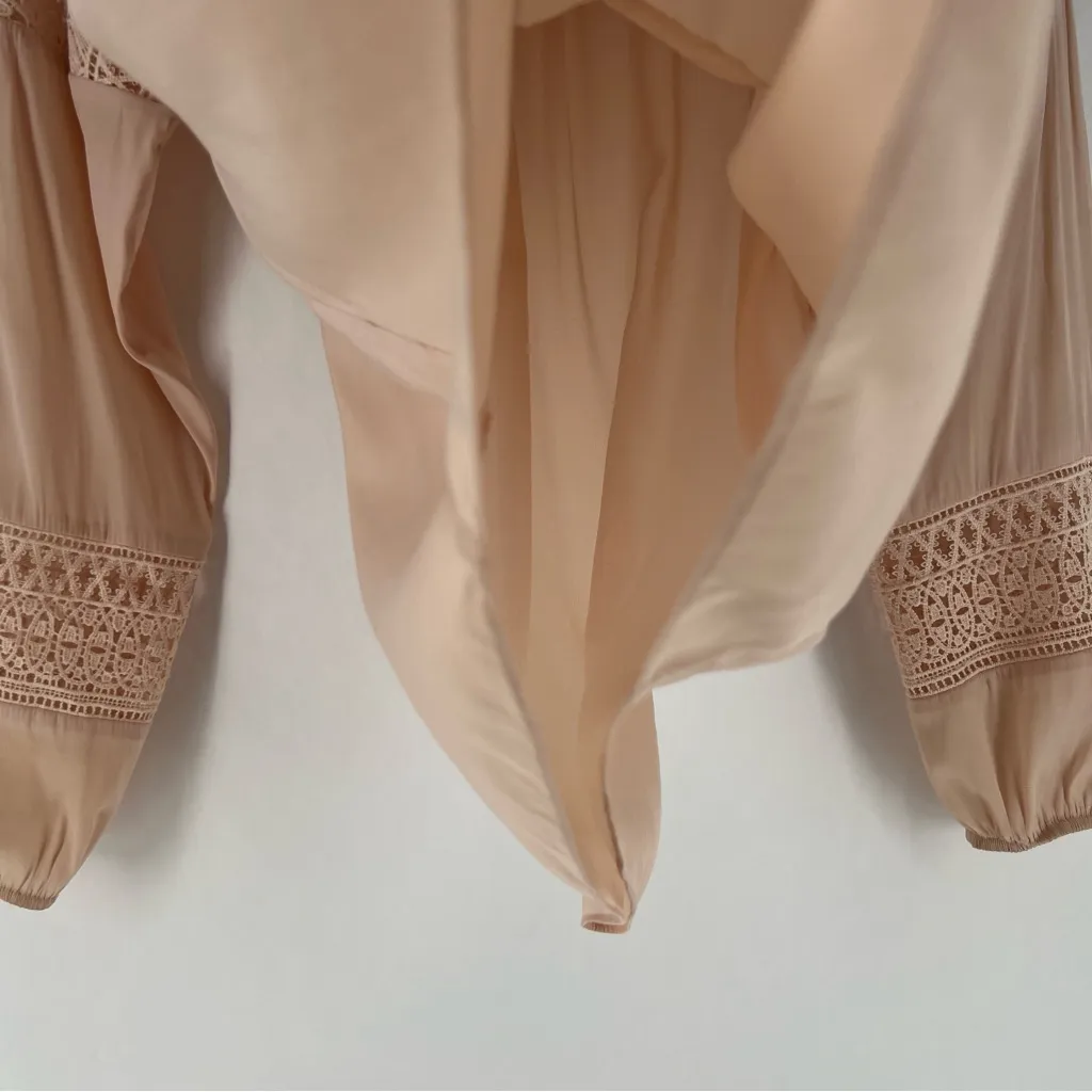 Ramy Brook Winnie Lace Panel Blouse Long Sleeve Tassel Tie Neck Ballet Pink - Image 6