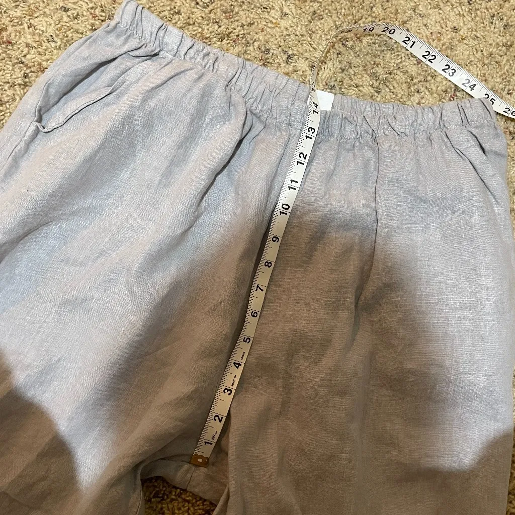 Match Point Gray Wide Leg Crop Capri Pull On Linen Pants with Side Slits Size XL - Image 15