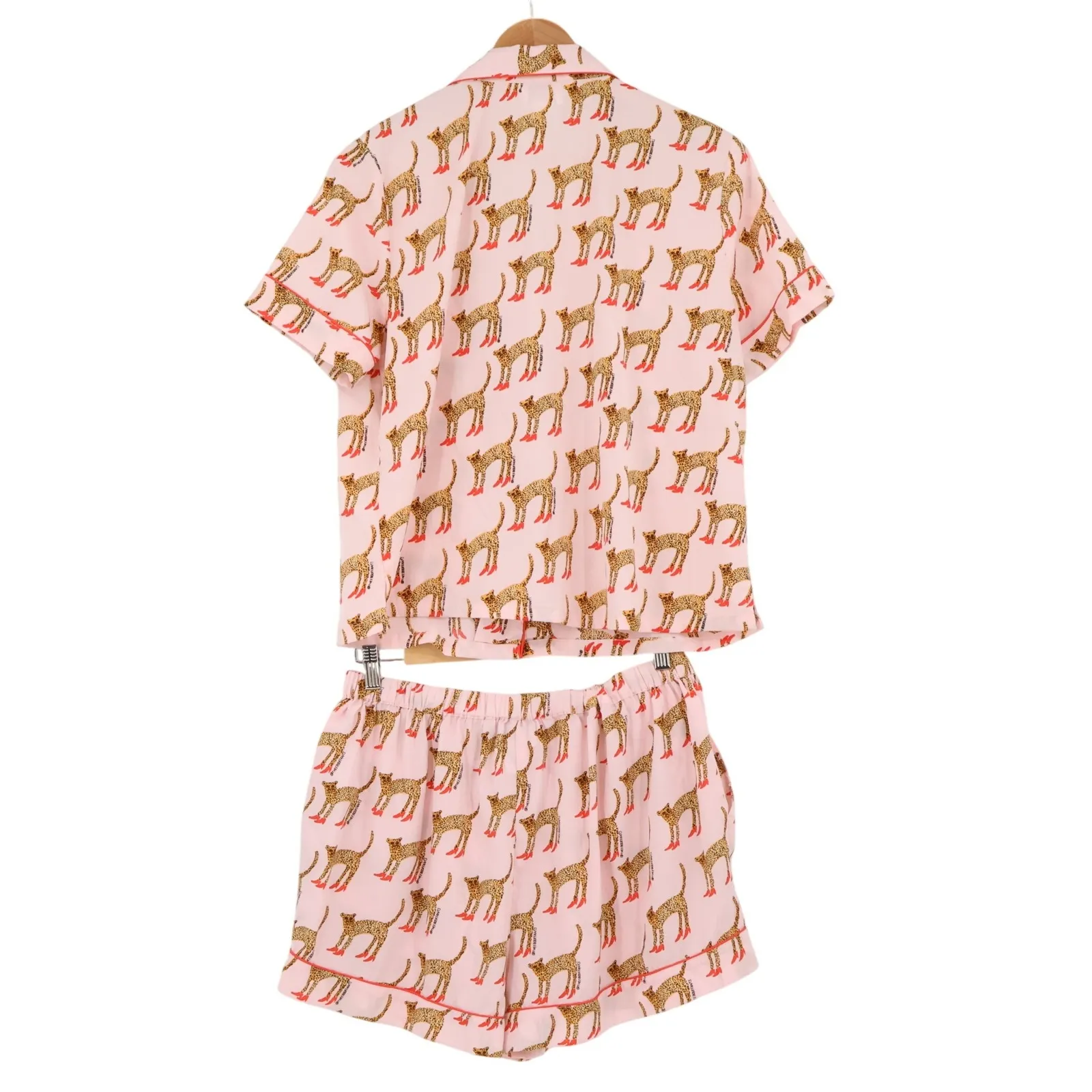 Bouffants & Broken Hearts Pink Leopards in Heels Pajama Set Shorts Top Size M Size M - Image 2