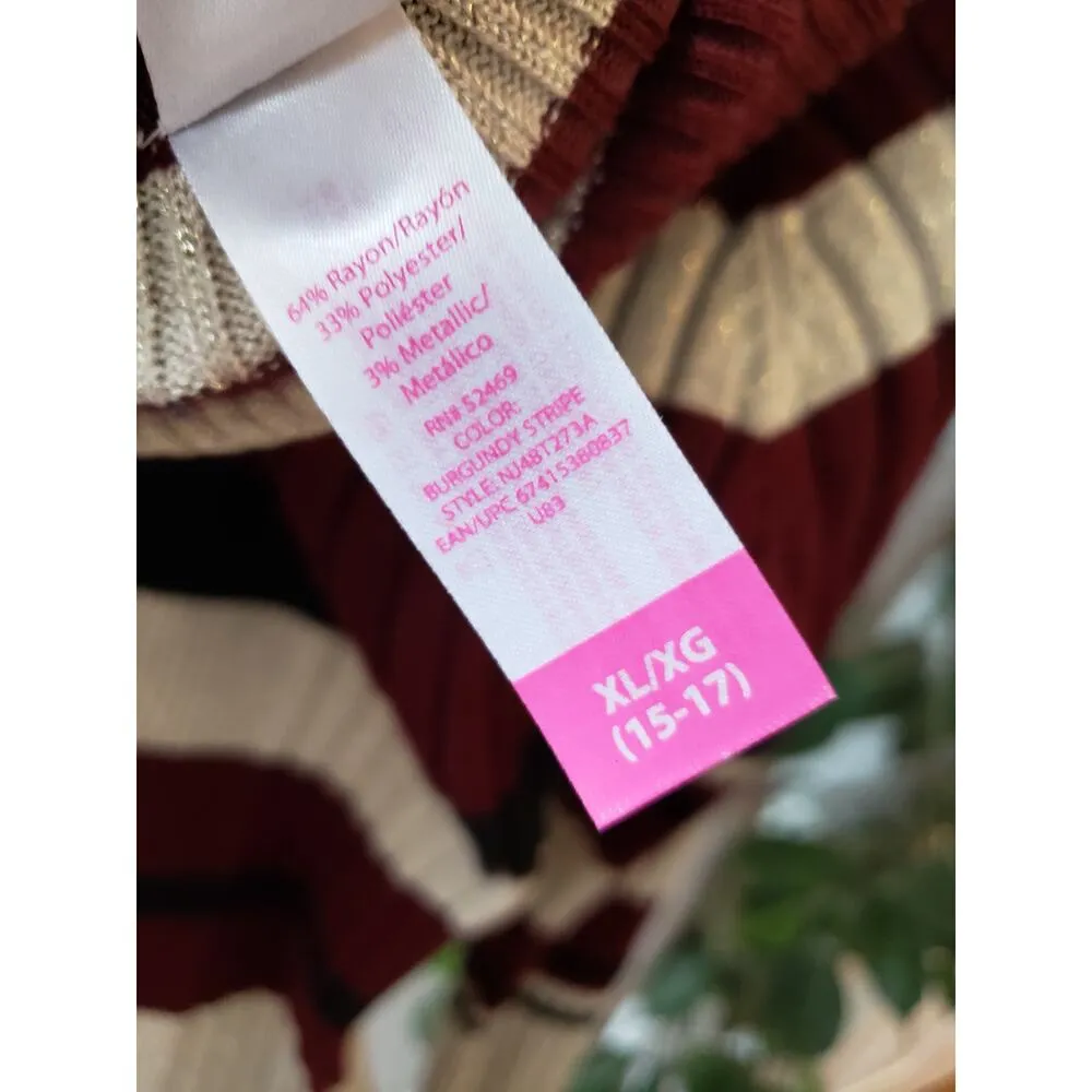 No Boundaries Sweater Dress Women XL Burgundy Stripe Ribbed Knit Cowl Neck - Image 7