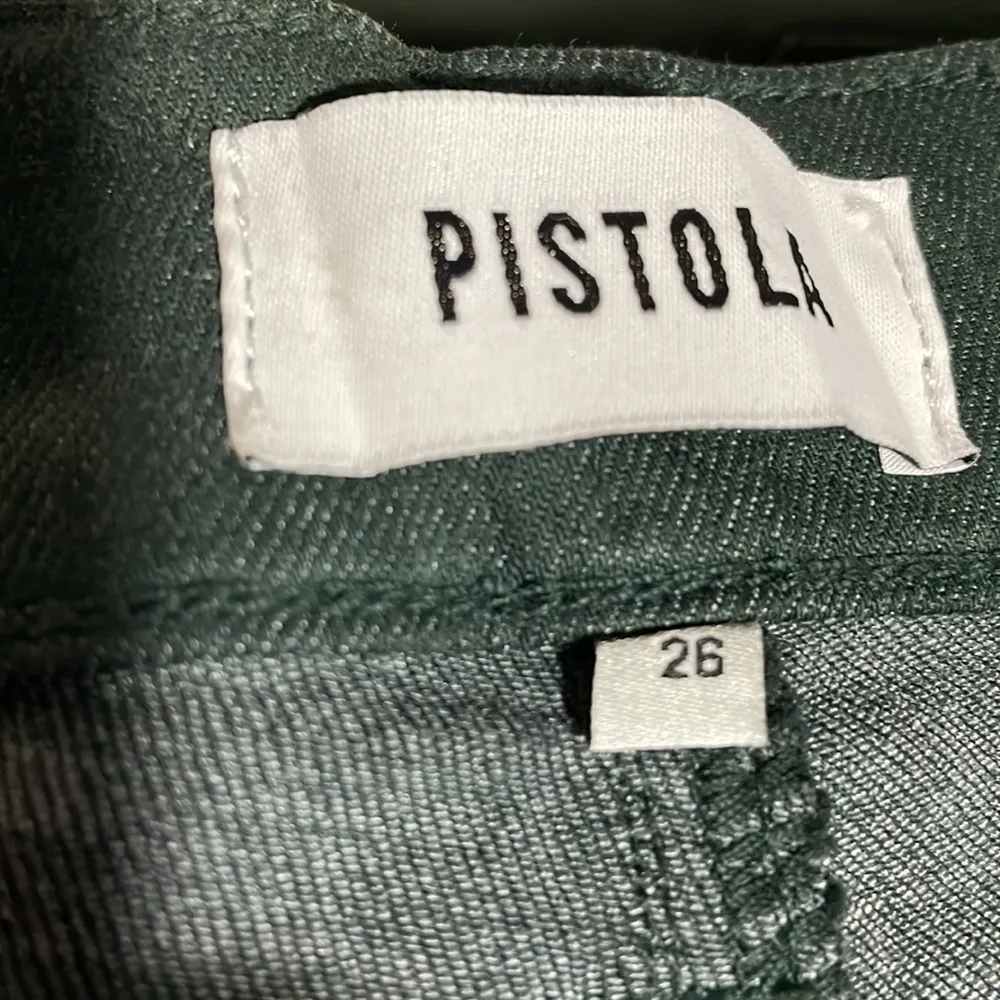 Pistola Coated Faux Leather Jeans Dark Green Sz 26 Raw Hem High Rise Crop - Image 3
