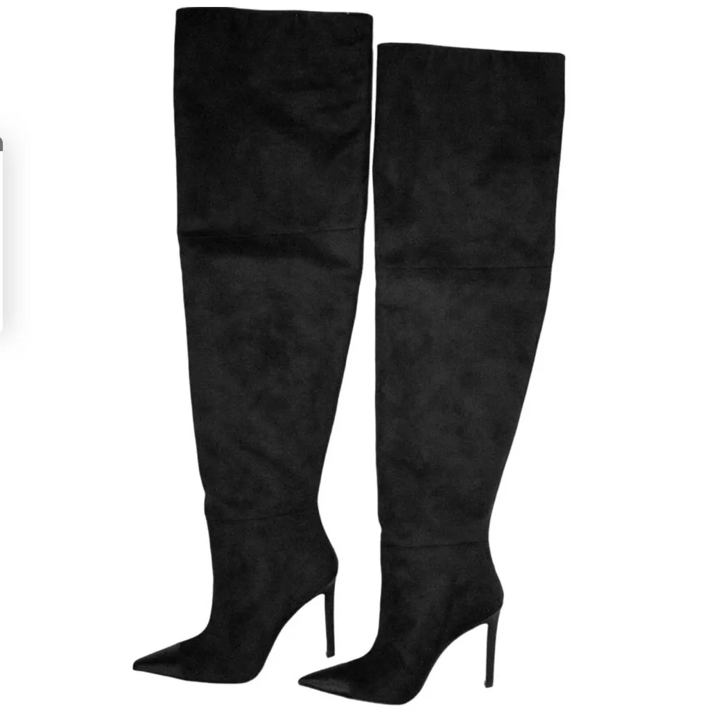 GOOD AMERICAN Suede Super Tall Stiletto Heeled Boots NEW NWOB - Image 2