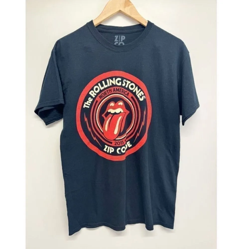 Zip Code Graphic Rolling Stones Tee Medium Black 100% Cotton Short Sleeve 2015 - Image 2