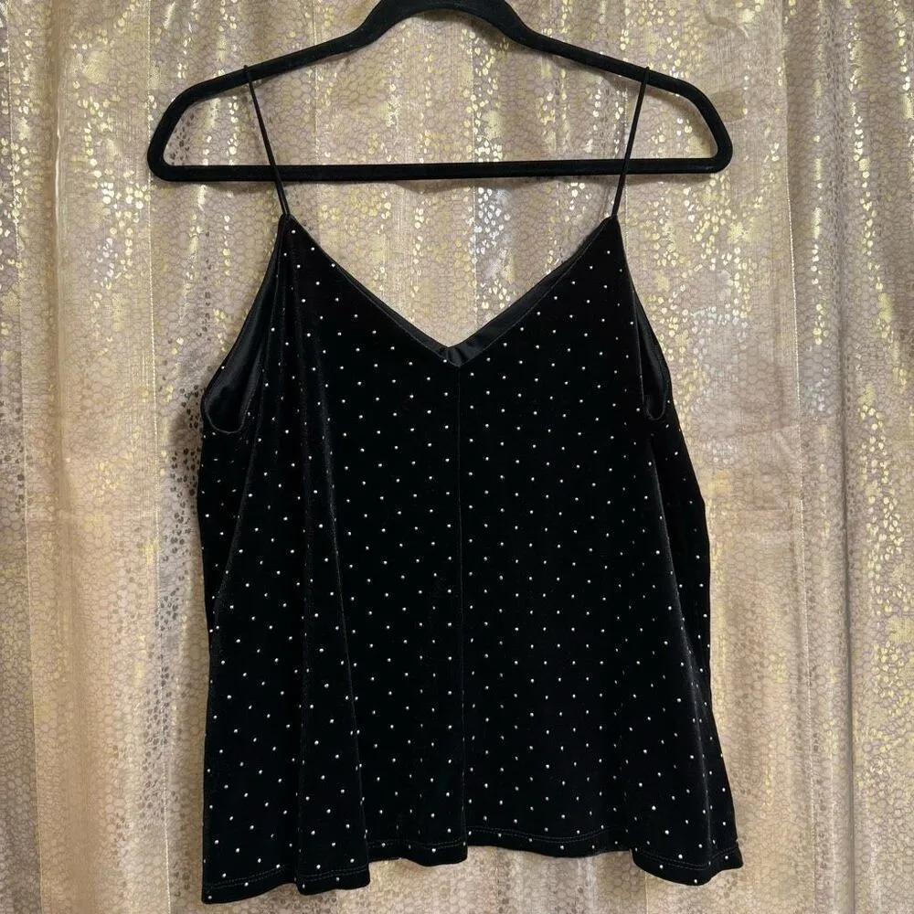 Maurice’s Black Velvet V Neck‎ Rhinestone Embellished Cami Tank Large NWT - Image 2