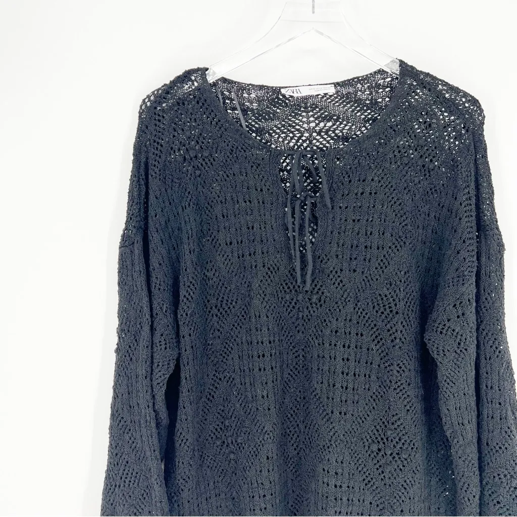 ZARA Double Tie Crochet Bathing Suit Cover Up‎ M Black - Image 5