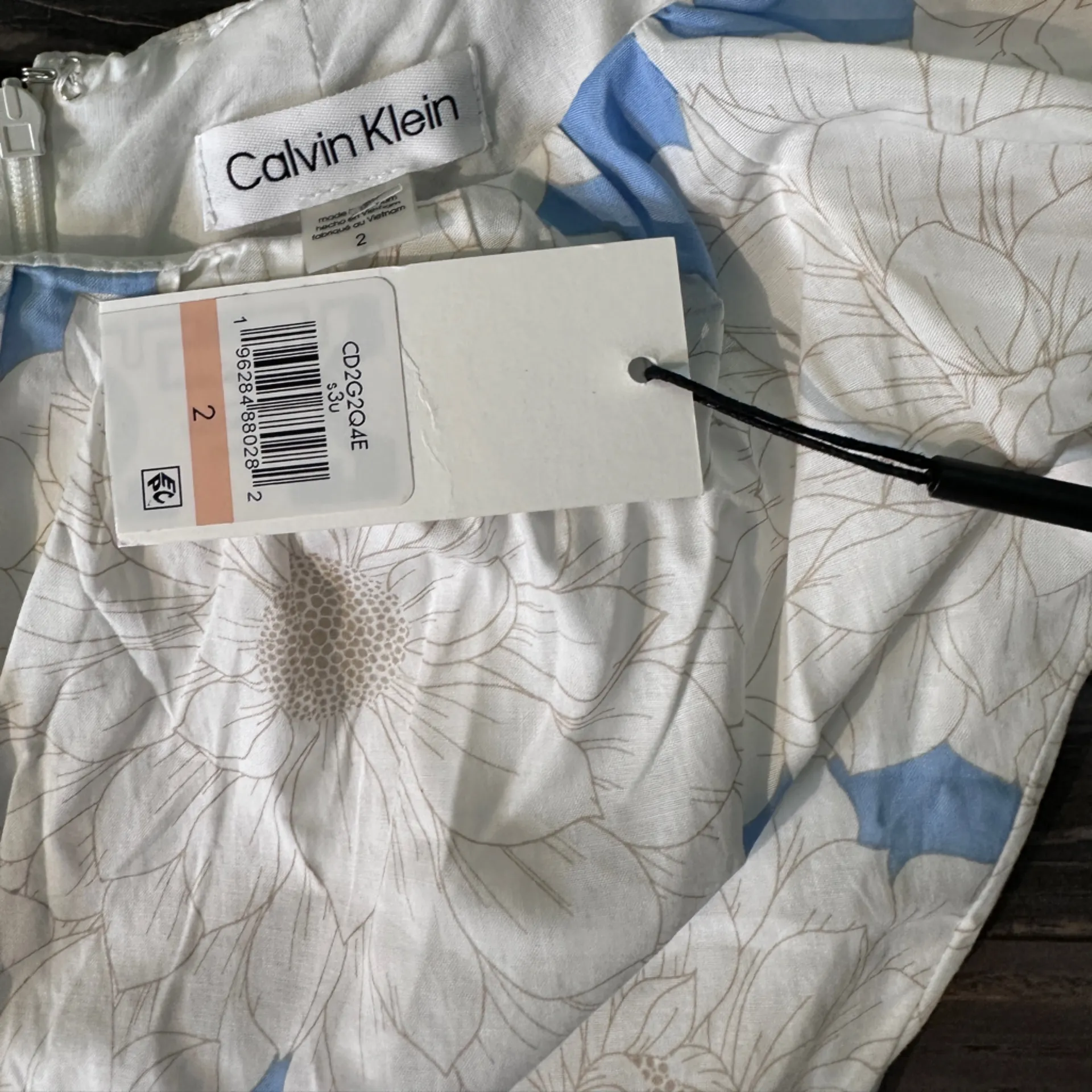 Calvin Klein Cap Puff‎ Sleeve Dress Woman Size 2 Blue Floral Boho Tiered Maxi - Image 9