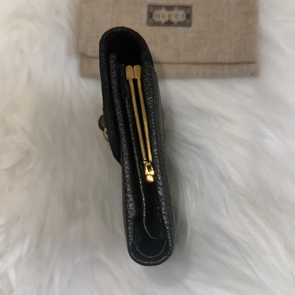 Gucci Leather & Suede Bamboo Wallet vintage black - Image 3