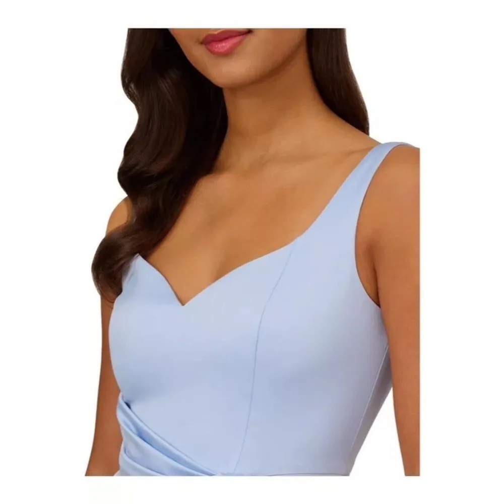 ADRIANNA PAPELL Blue Satin Crepe‎ Tie Waist Dress Long Formal Gown Size 10 New - Image 4