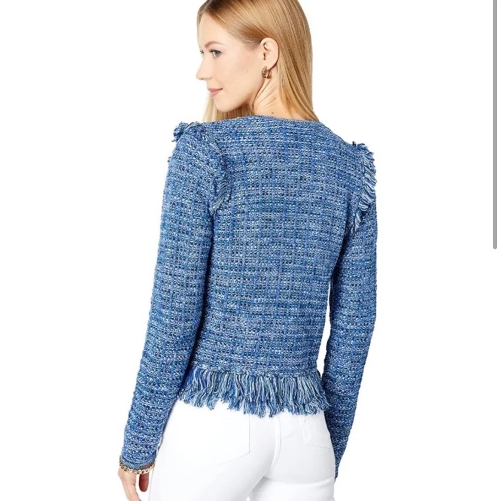 Lilly Pulitzer Simona Blue Oyster Day Navy Exotic Tweed Cardigan/Jacket XXS - Image 11