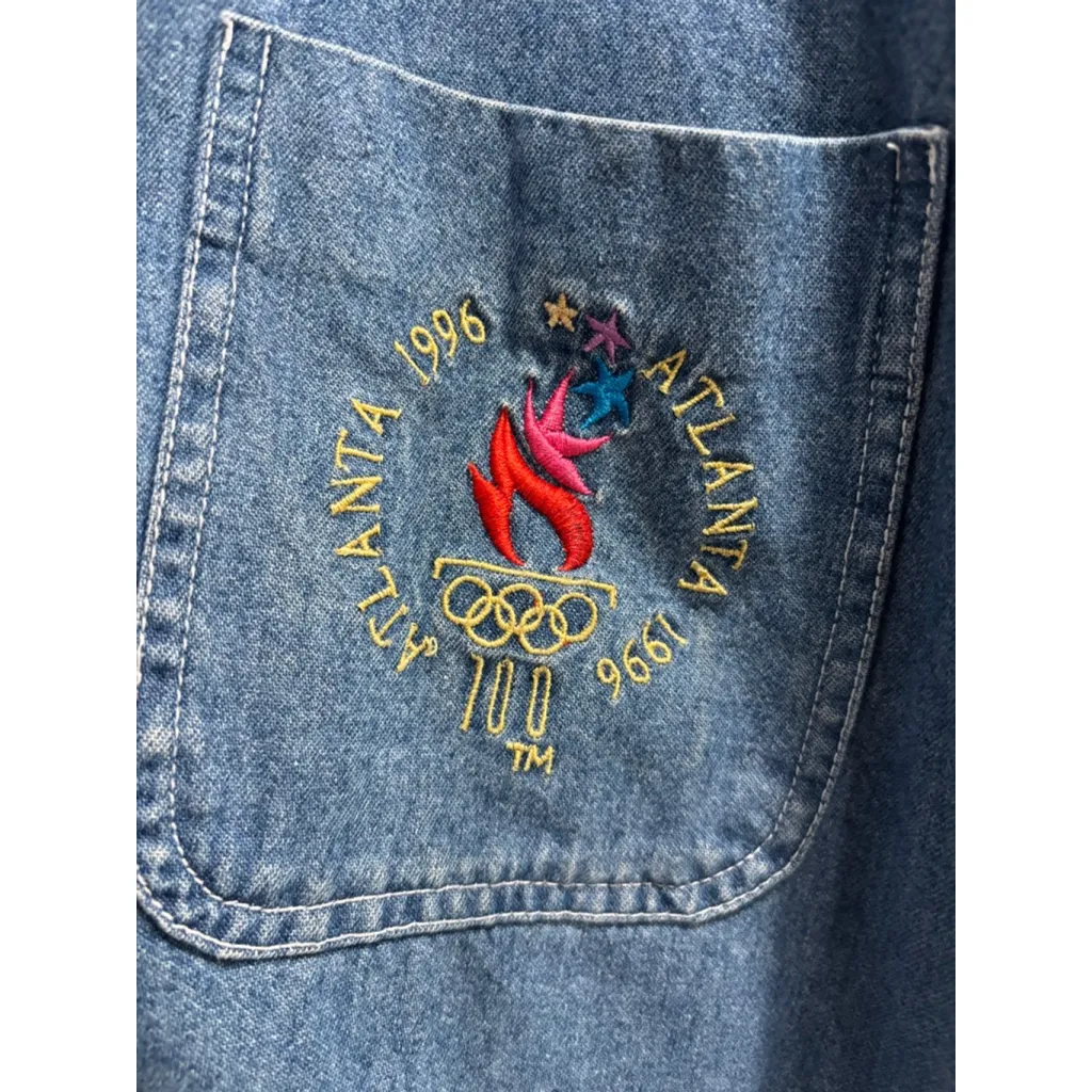 Vintage ATL Blue Denim 1996 Atlanta Summer Olympics Casual Button Down Shirt XL - Image 2
