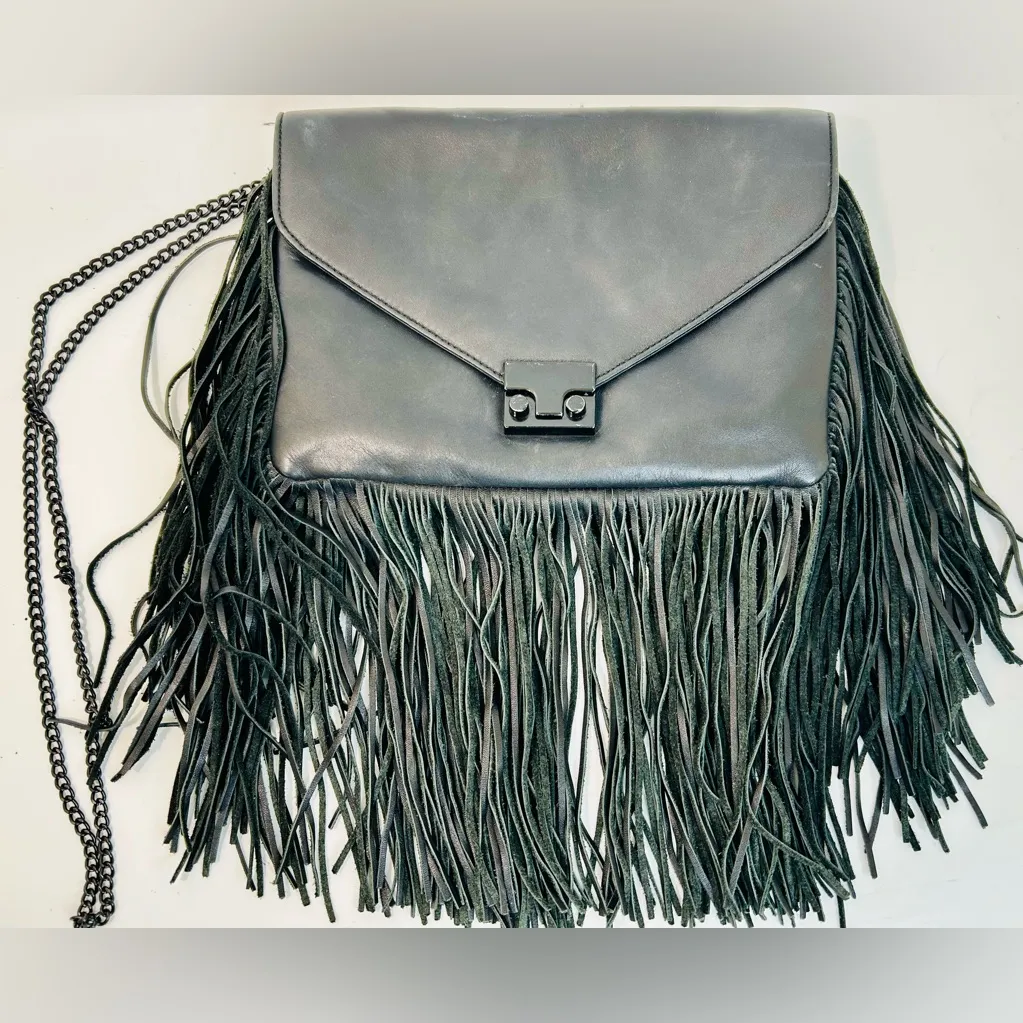 Loeffler Randall Black Leather 'Lock' Fringe Bag with Chain Strap - Image 3