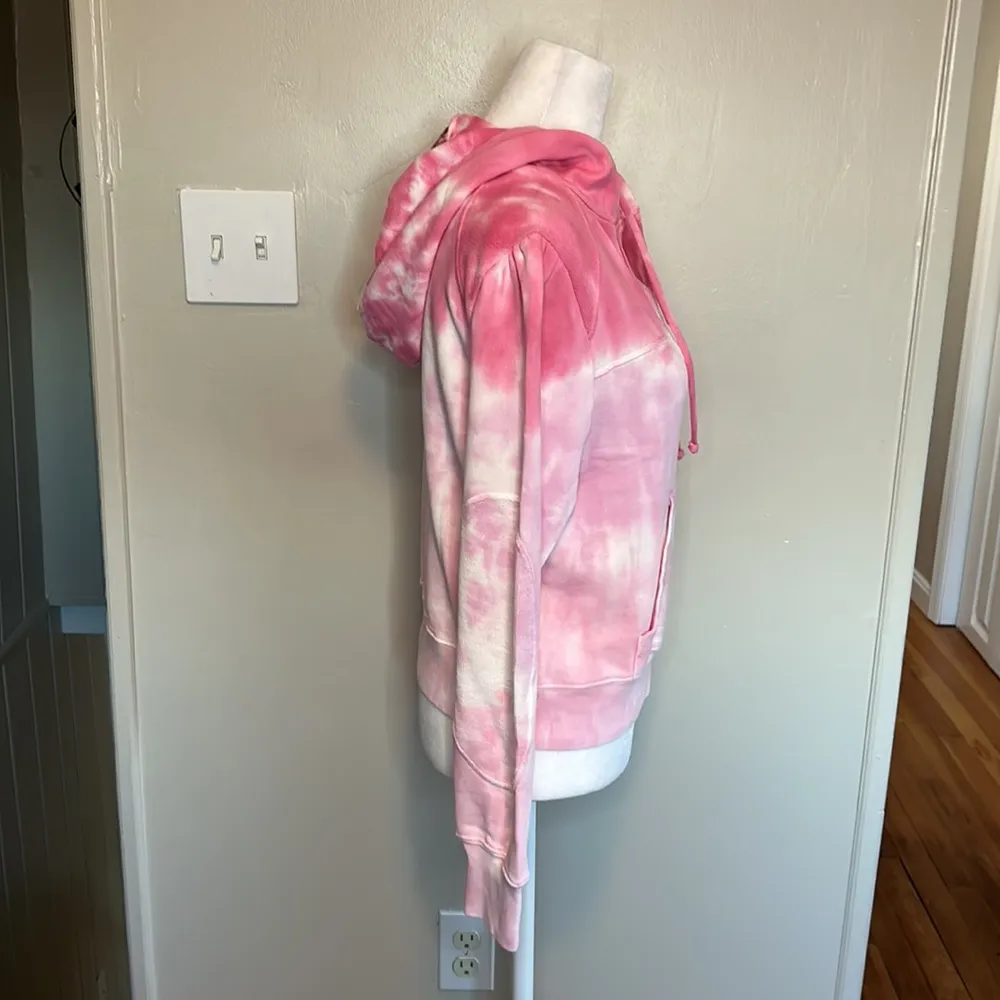 LoveShackFancy Cropped Hoodie Sweatshirt Bubble Gum Pink Tie Dye NWT Size Small - Image 11