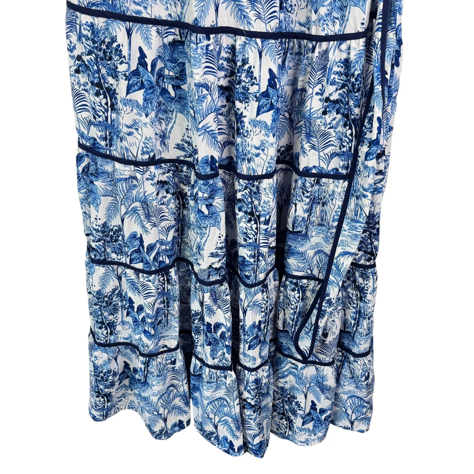 NWT The Sang Boutique Blue & White Tropical Floral Tiered Maxi Dress Large Long - Image 4