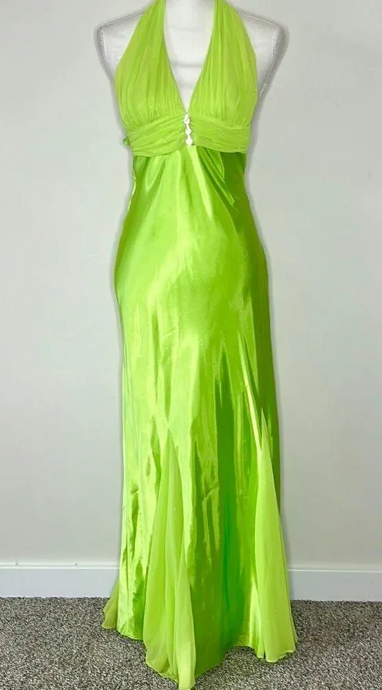 Vintage 90s Satin Sparkle Prom Dress Green Size undefined - Image 3