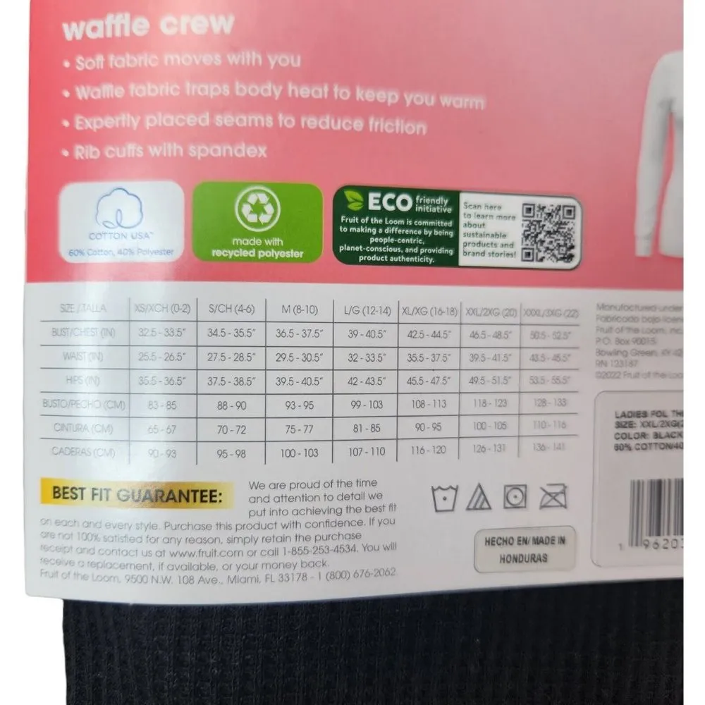 Fruit of the Loom EverSoft Women's Waffle Crew Shirt Size XXL (20) Black NWT - Image 2
