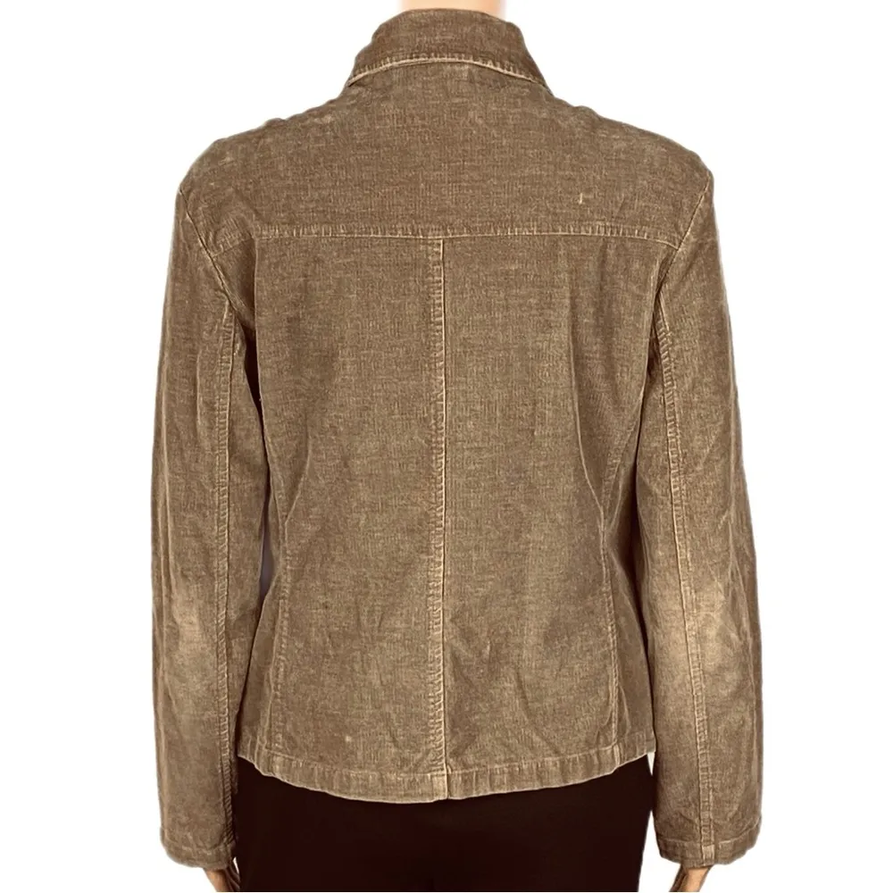 TALBOTS PETITES Army Green Khaki Brown Corduroy button Jacket Pockets Small EUC - Image 7
