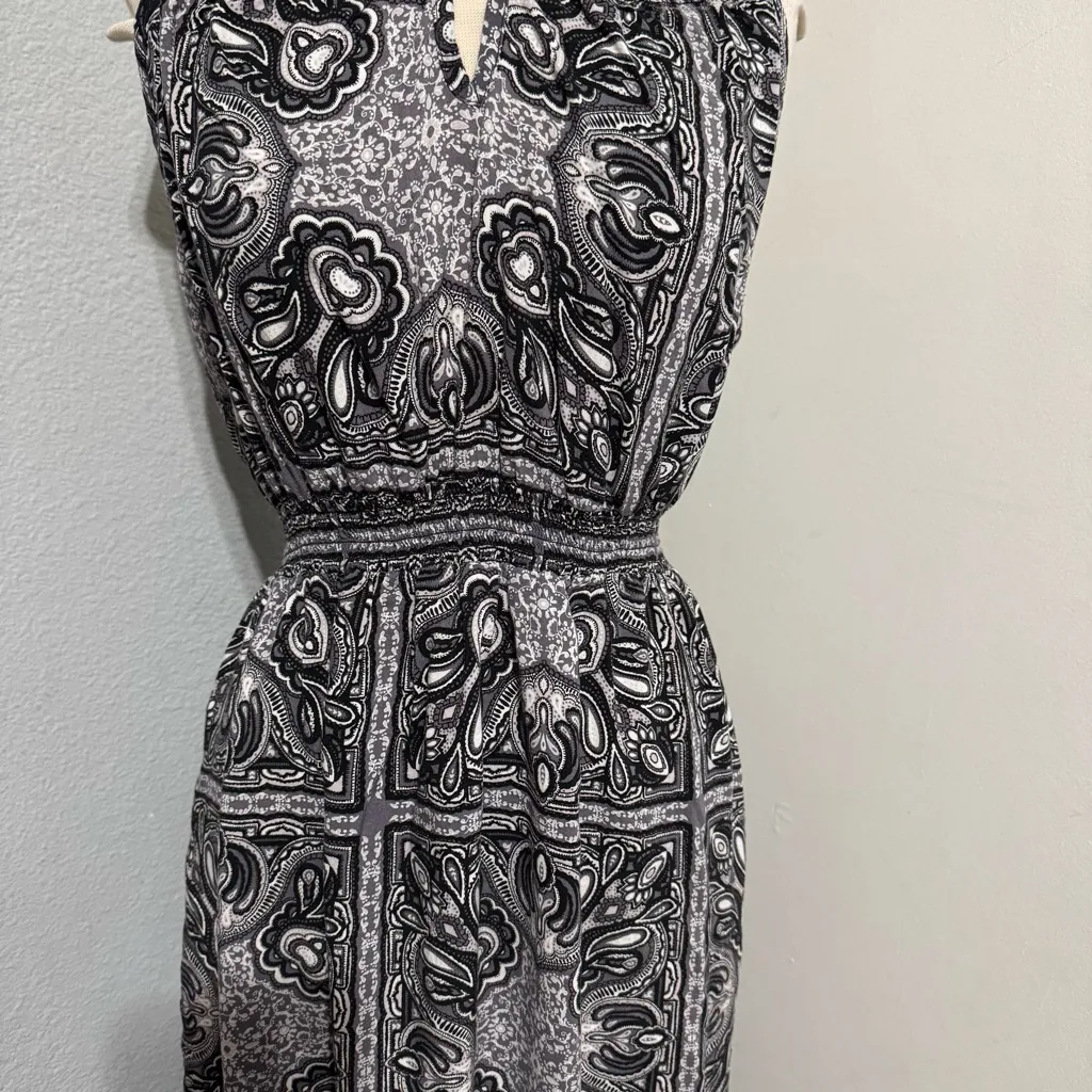 Faded Glory Women Black Gray Patterned Halter Neck Elastic Waist Maxi Dress XL - Image 3