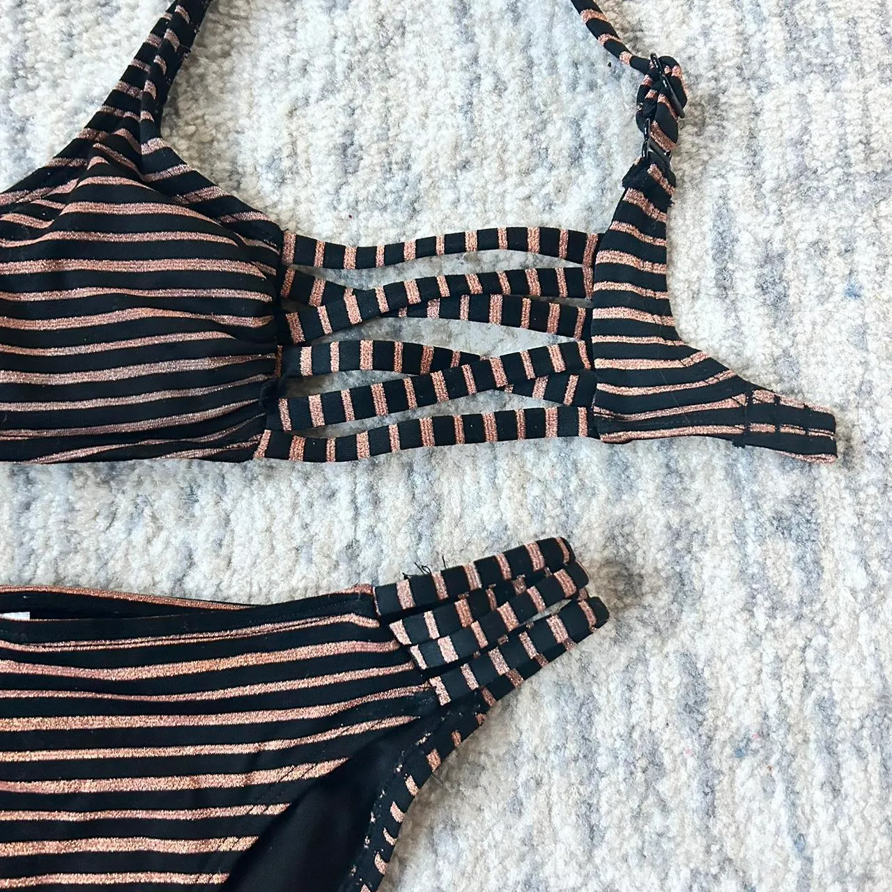 Black And Rose Gold Striped Bikini With Glitter - Image 4