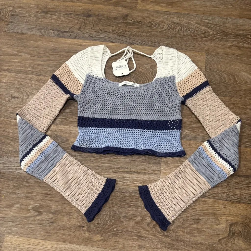 NWT Altar’d State Jeanne Cropped Pullover Sweater Cozy Knit Crochet Boho Medium - Image 3