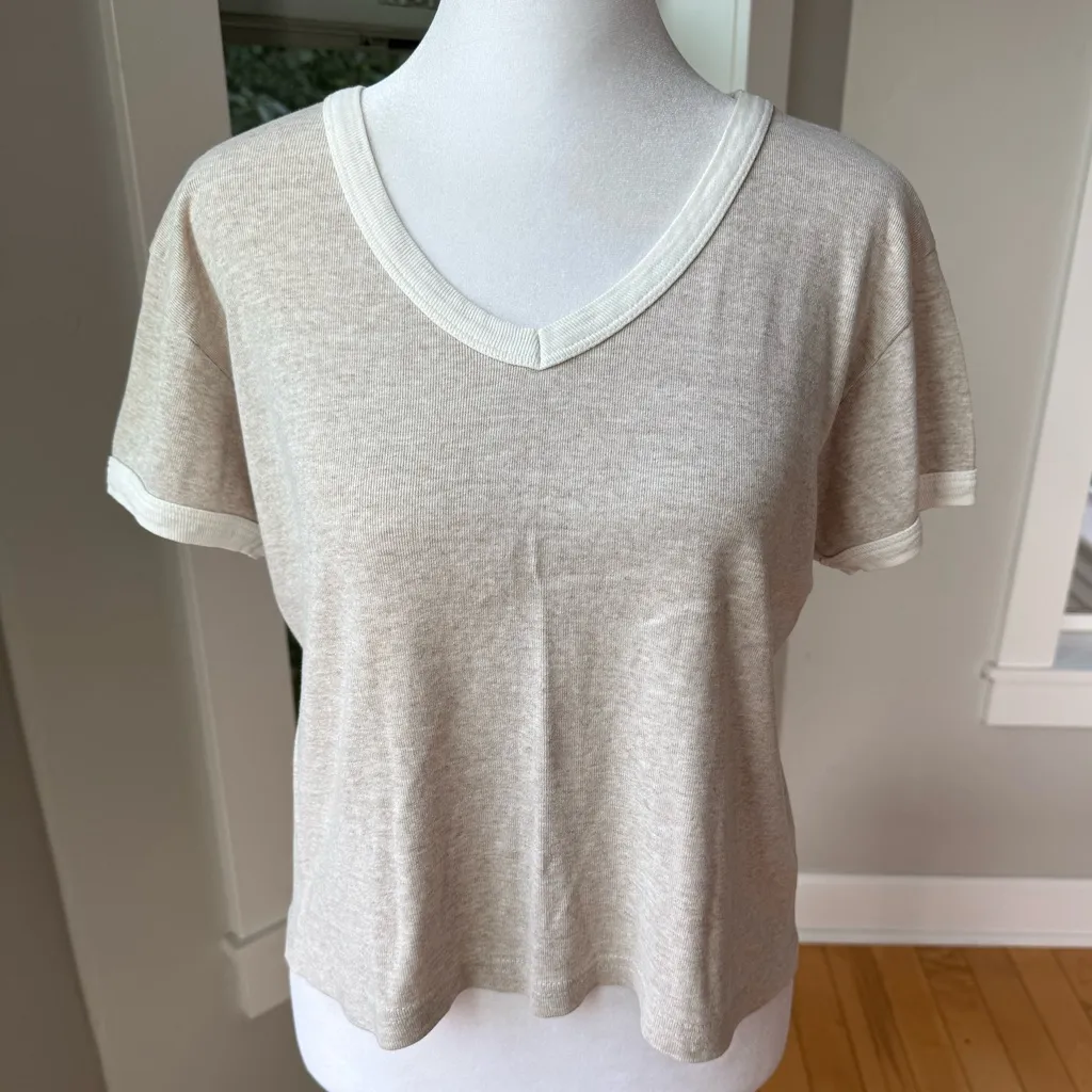 Vintage Rapizzi’s Heather Taupe Ivory V Neck Ringer Tee Baby Tee Size M - Image 10