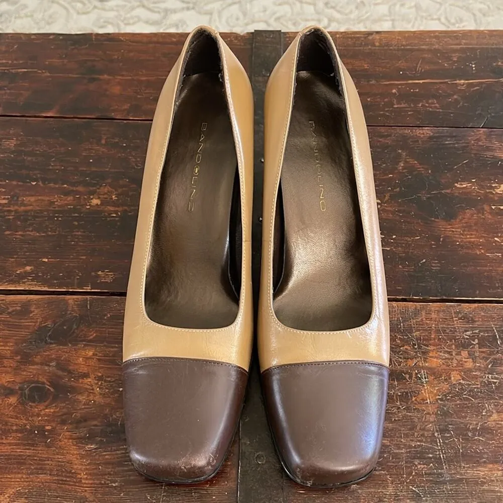 Bandalino Tan/Brown Vintage Leather Block Heel Pumps 2.5" Size 7 - Image 5