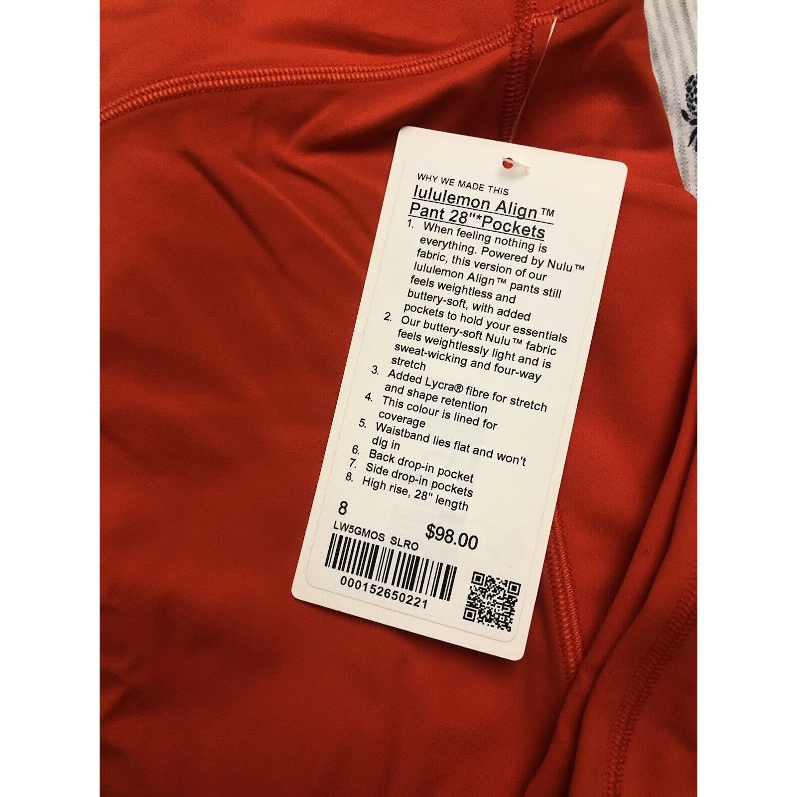 Lululemon Align HR Pant 28” with Pocket Size 8 Solar Orange SLRO New w/tag $98 - Image 3