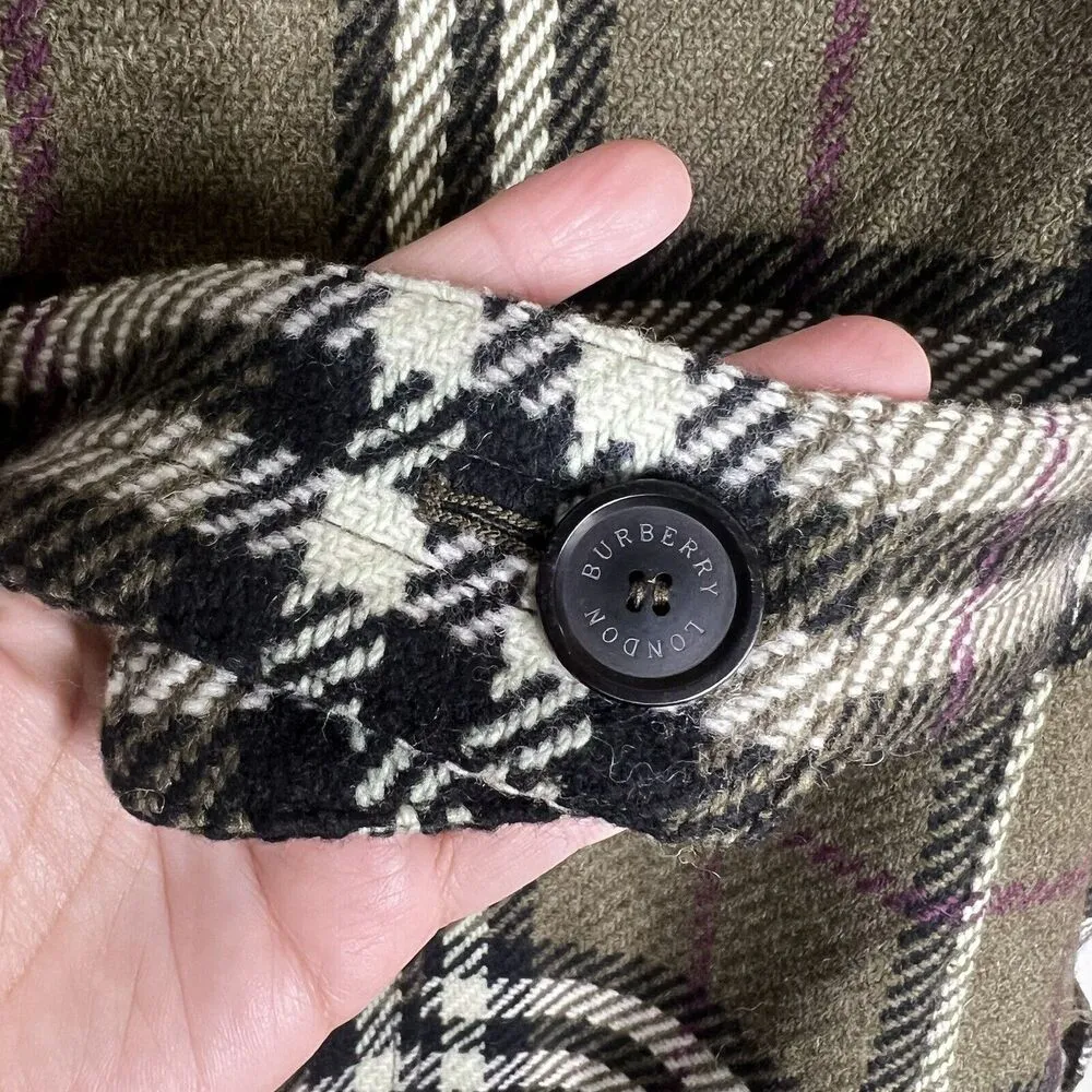 Burberry  Sz 2 Wool Nova Check Button Front Jacket Mid Length Green - Image 3