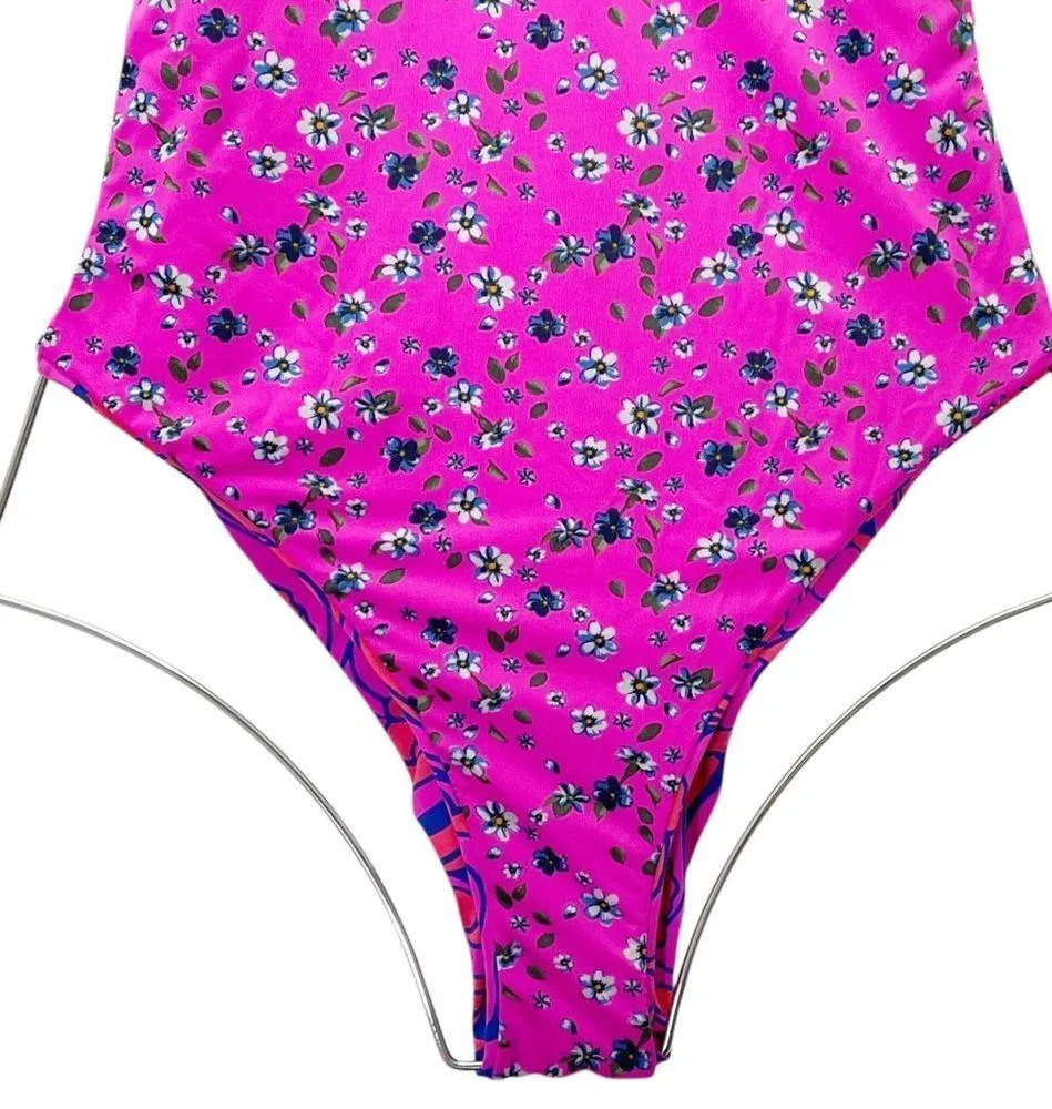 Maaji Reversible One Piece Swimsuit Size Small Floral Psychedelic Pink Halter - Image 10