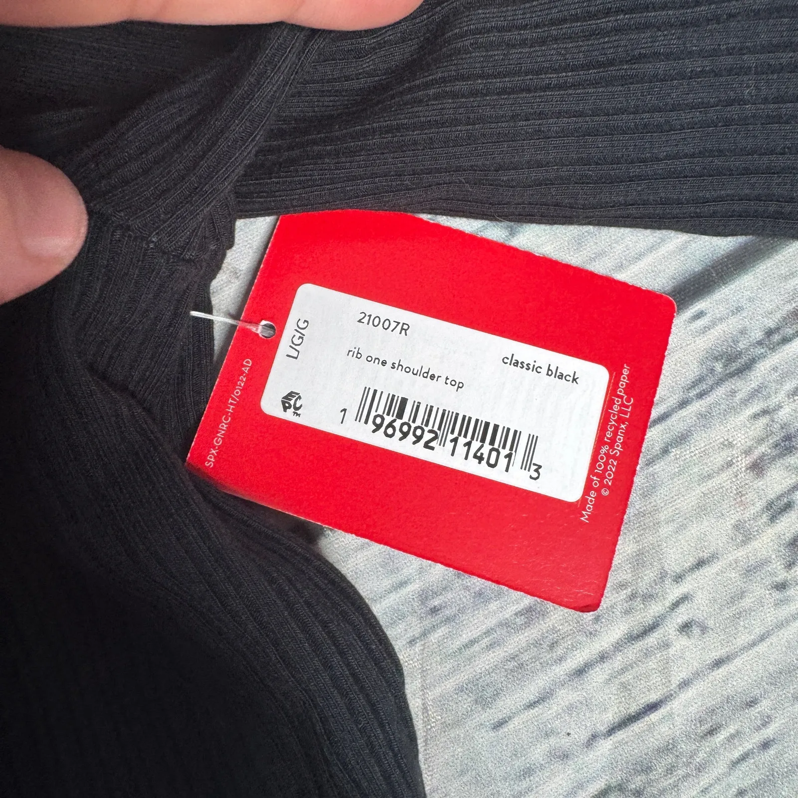 Spanx Rib One Shoulder Top Lg Black Short Sleeve Stretch NWT - Image 2