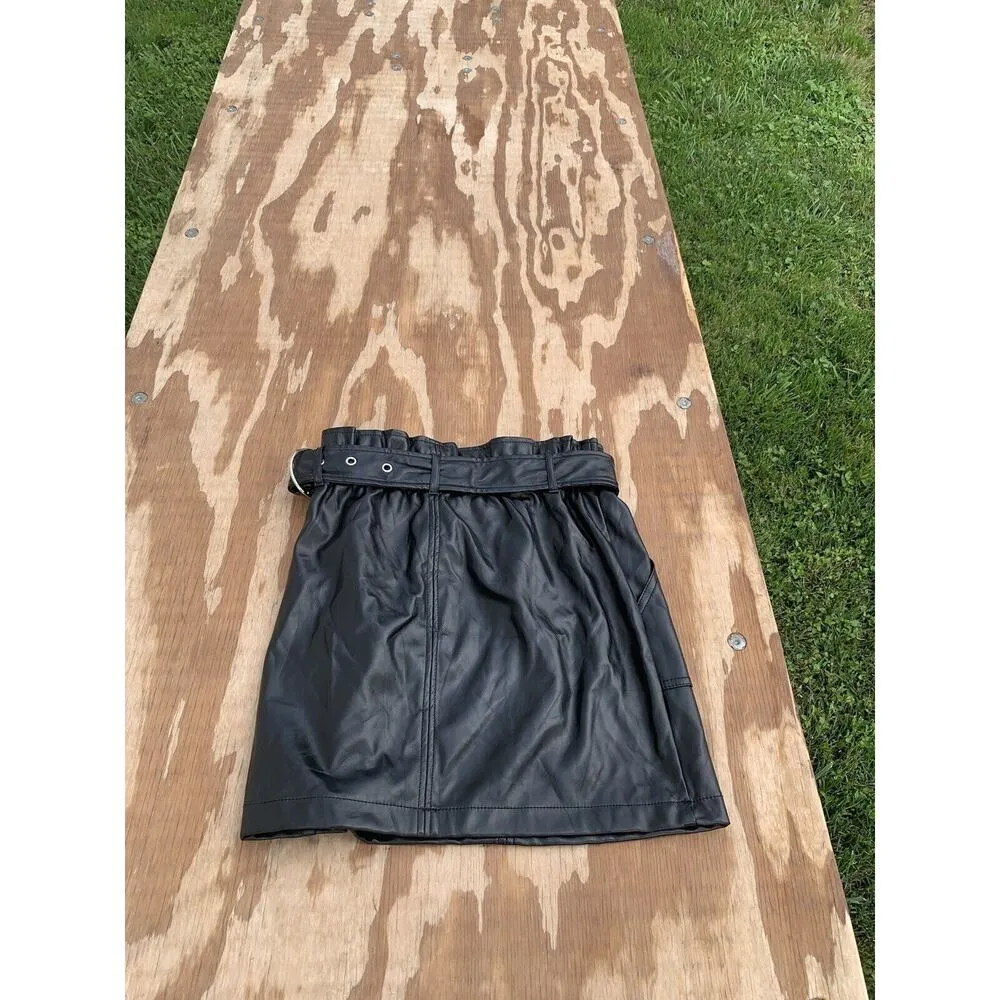 Haute Monde S Faux Leather Belted Mini Skirt in Black‎ Small Biker Goth Summer Black - Image 6
