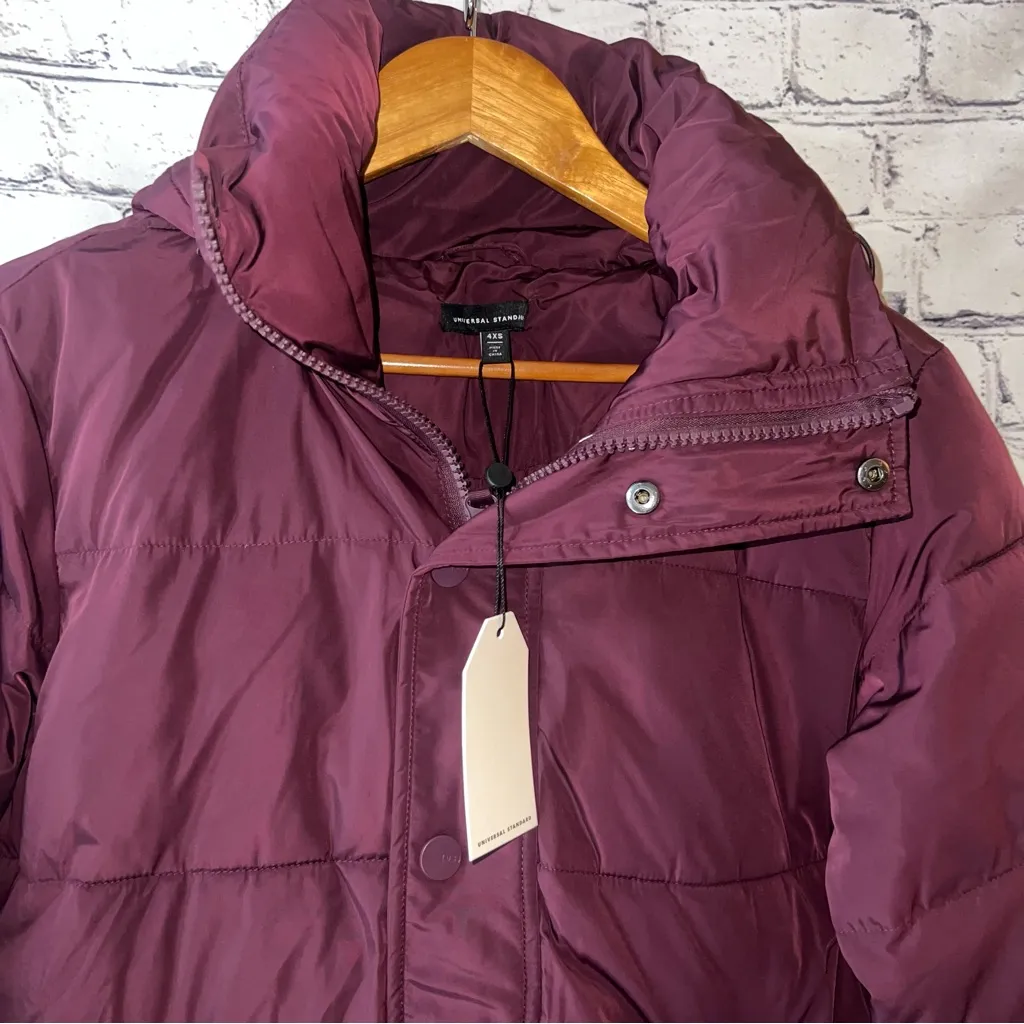Universal Standard NWT Burgundy Puffer Coat with Hood - Image 4