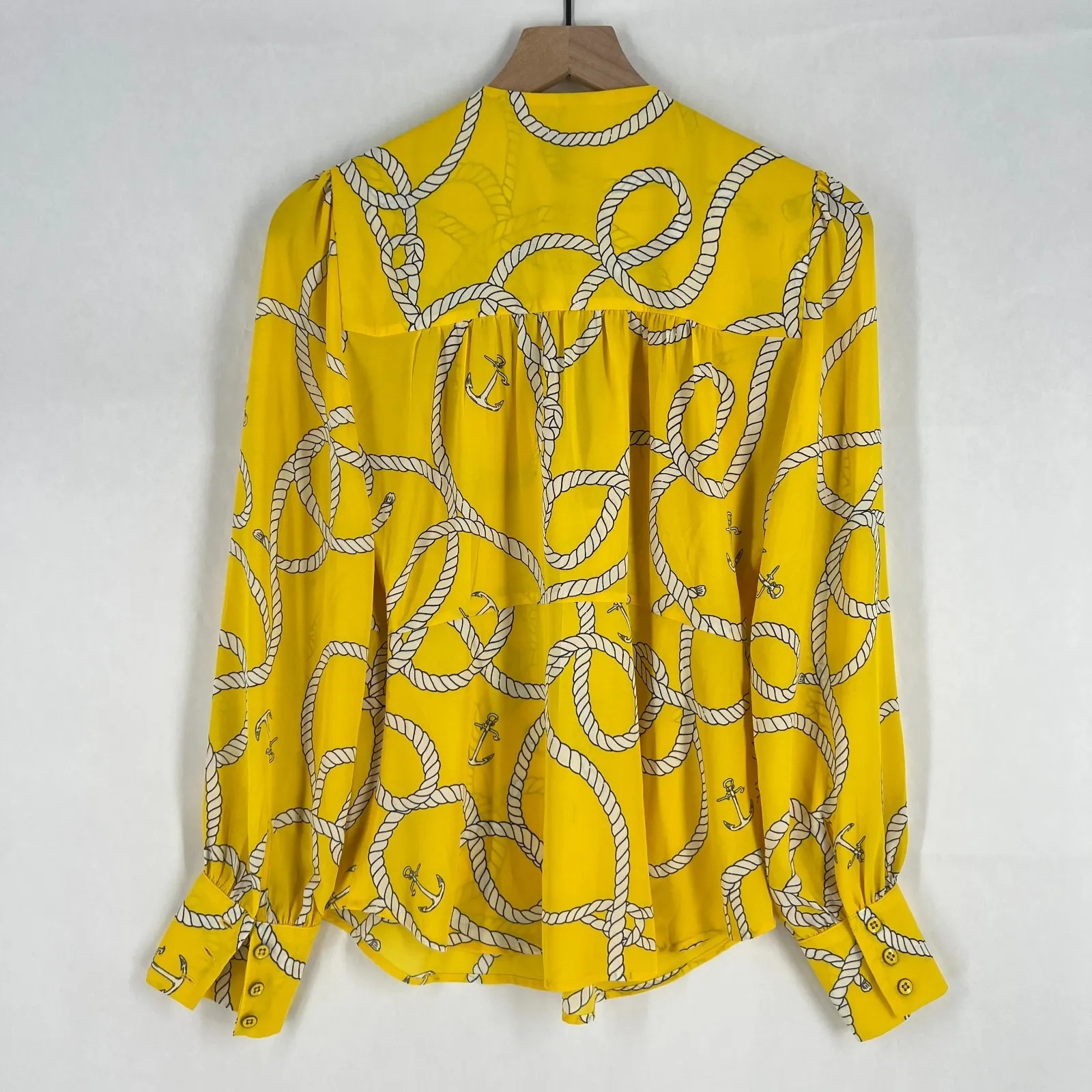 Cabi Reef Knot Blouse Womens Small Yellow Nautical Rope Anchor V Neck Pleated - Image 9