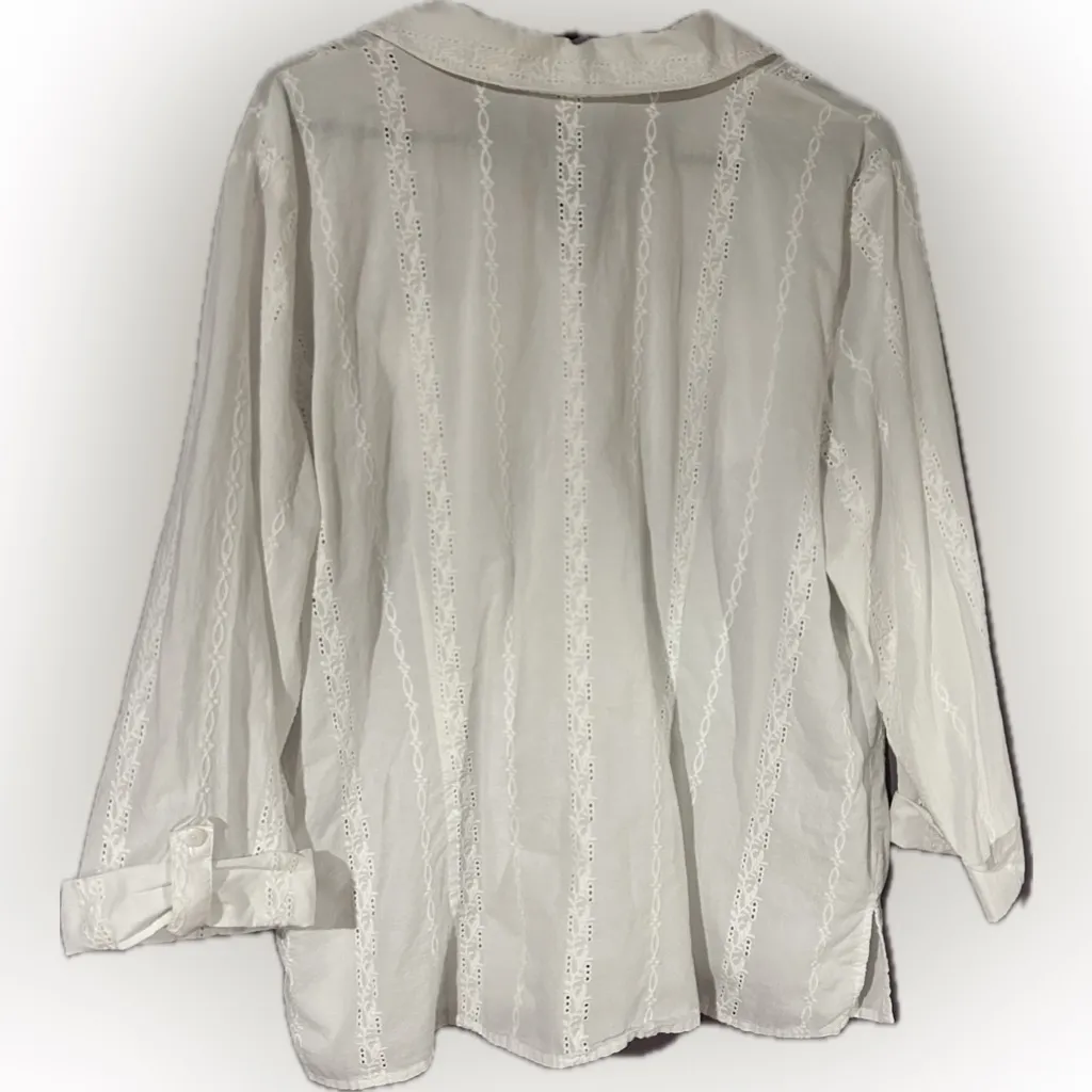 JM Collection White Button-Down Lace Shirt - Image 2