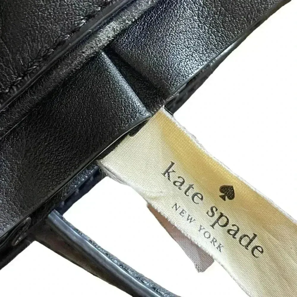 Kate Spade New York Logo Black Leather Tote Double Handles Shoulder Bag Ruffle - Image 11