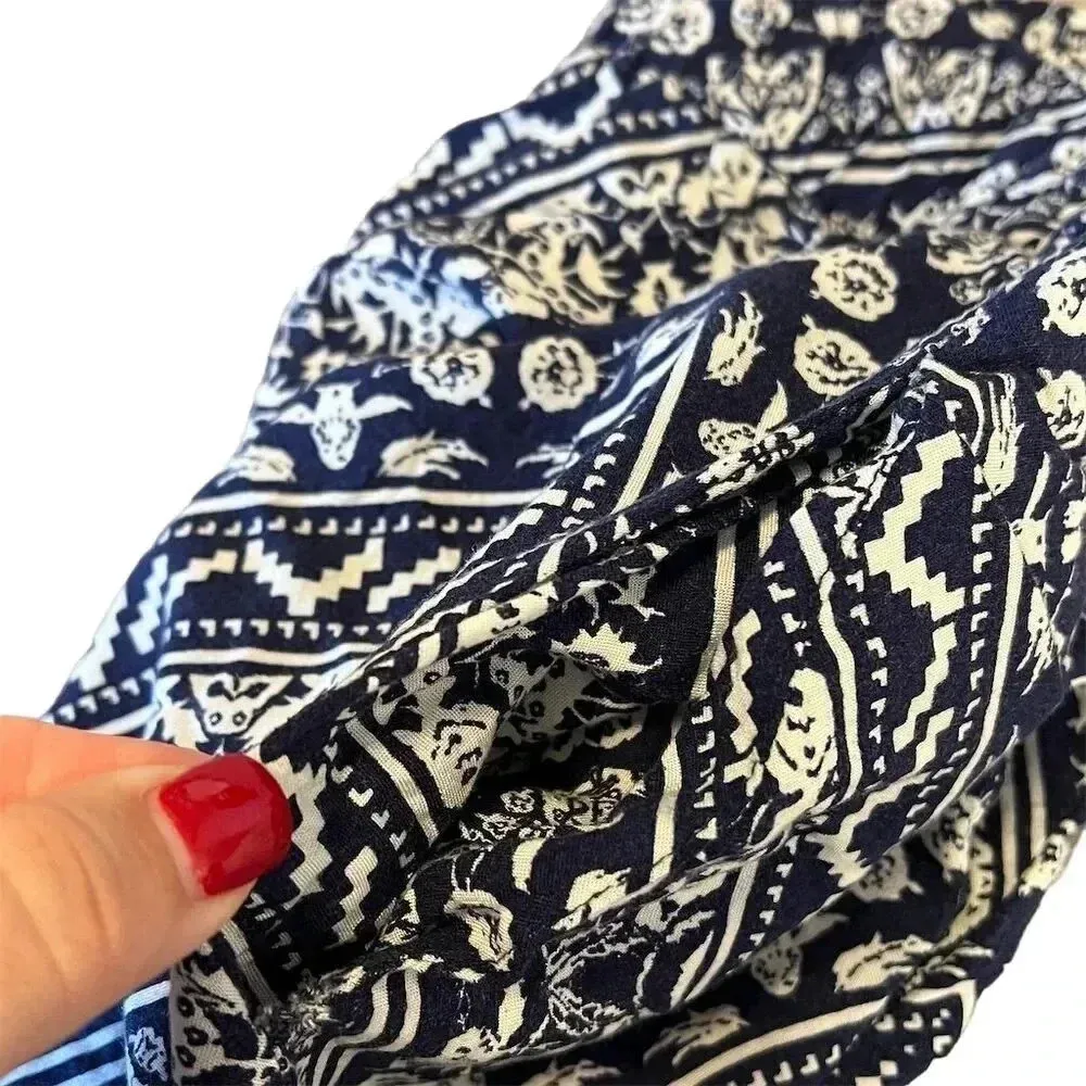 Love Tree Women's Geometric Print Flowy Bohemian Pants Size S Navy and White - Image 8