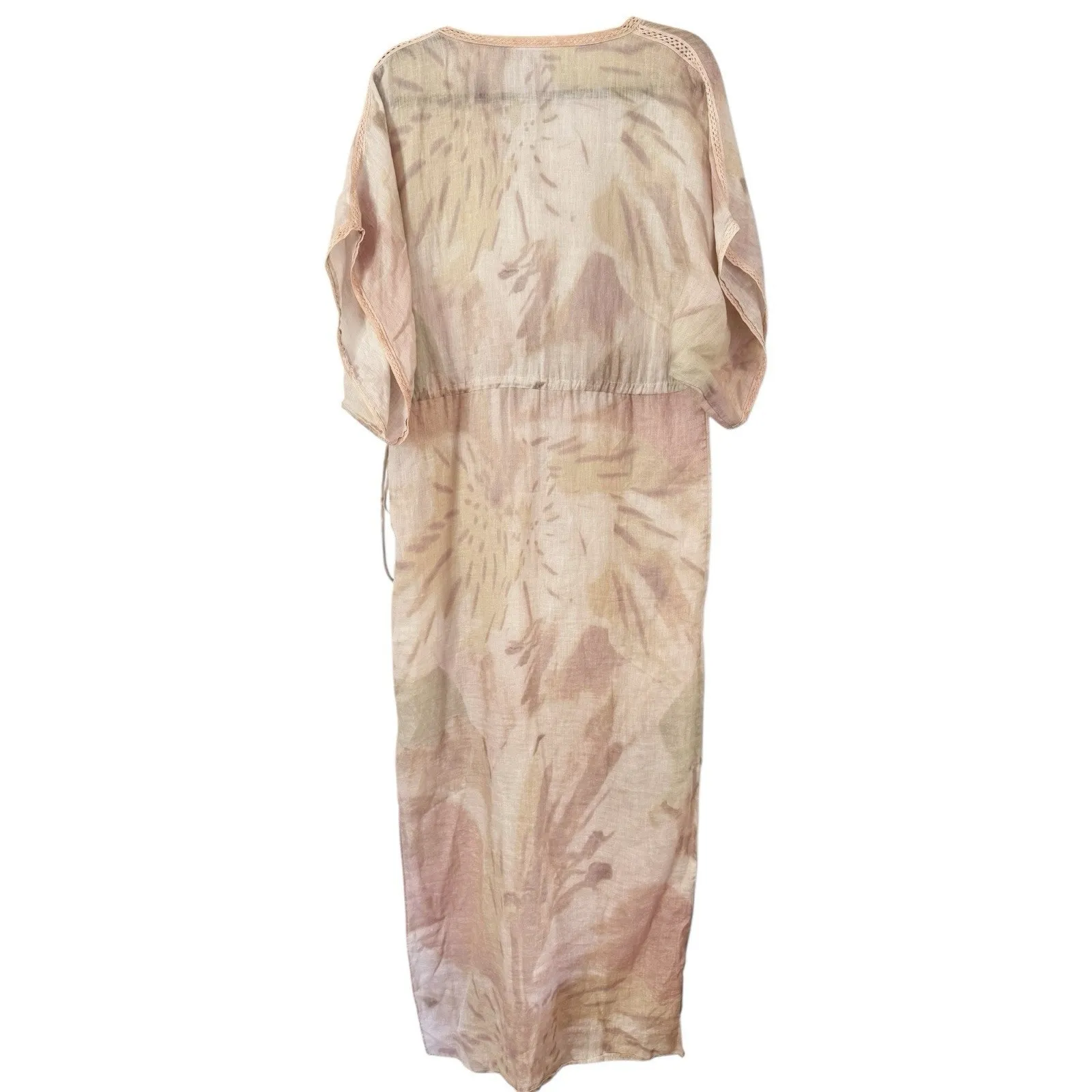 Calypso St Barth Marbled Tie Dye Linen Maxi Kimono Cover Up Dress Side Slit XS - Image 2