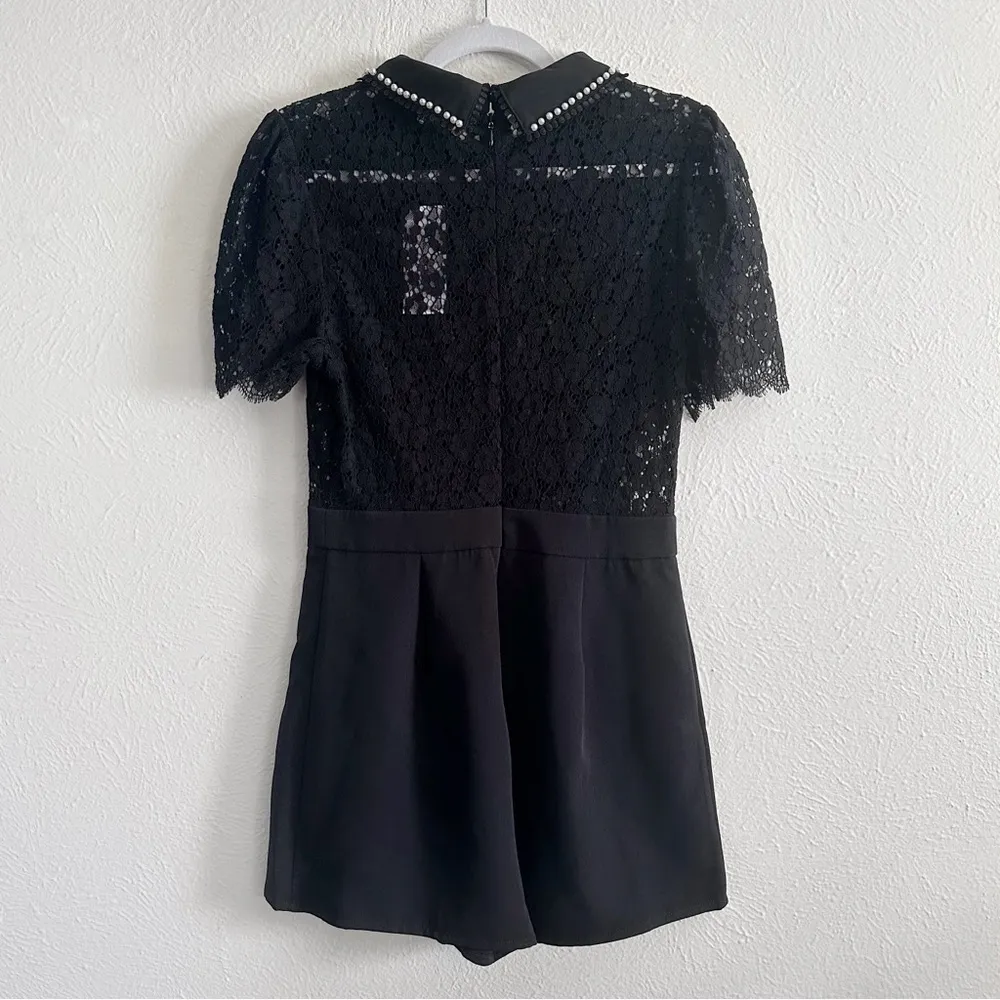 ASOS Miss Selfridge Black Lace Pearl Trim Collared Romper - Image 3