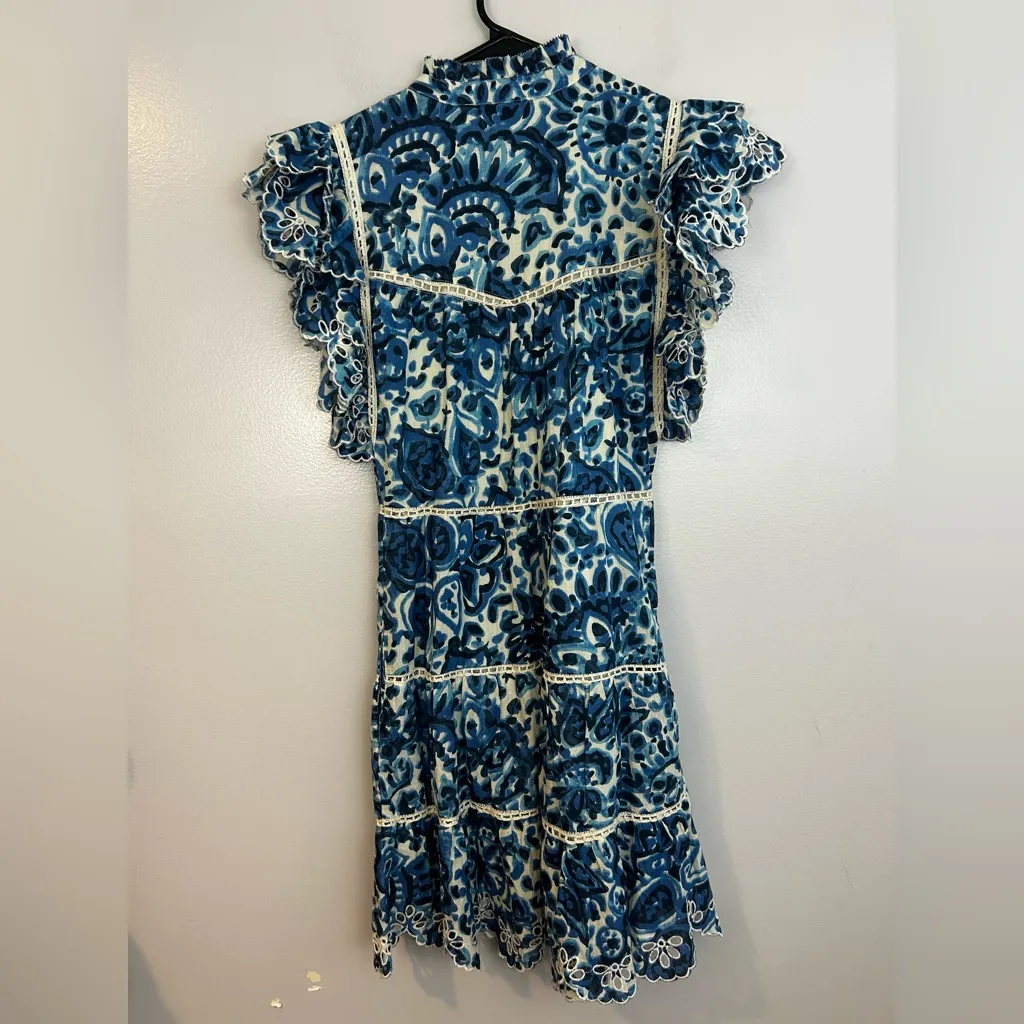 House of Harlow Melba Blue Floral Ruffle Button Front Sleeveless Mini Dress XS - Image 7