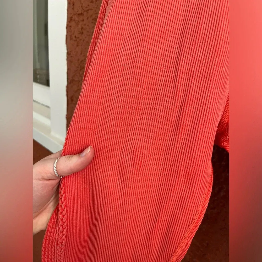 Aerie Offline Womens Leggings Ribbed Braided Texture Coral Orange Unsized - Image 2