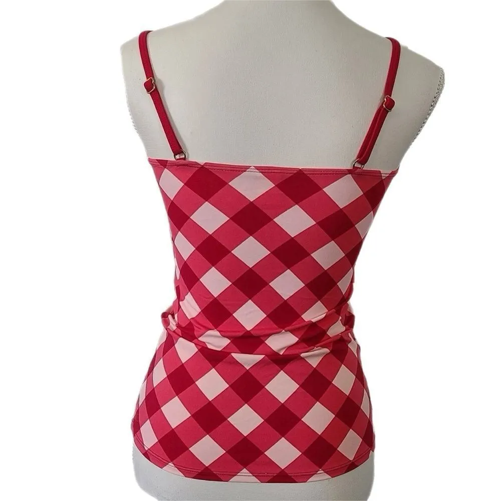 NWT Lime Ricki Red & Pink Gingham Shirred Ruched Tankini Top Size XS - Image 5