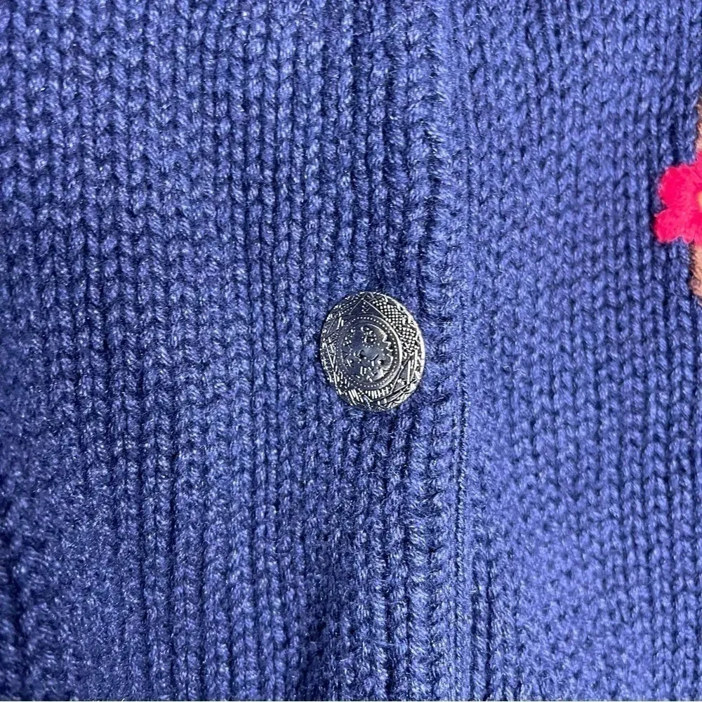 Vintage The Eagles Eye Southwestern Sweater Womens Medium Cardigan Cactus Navy Blue - Image 4