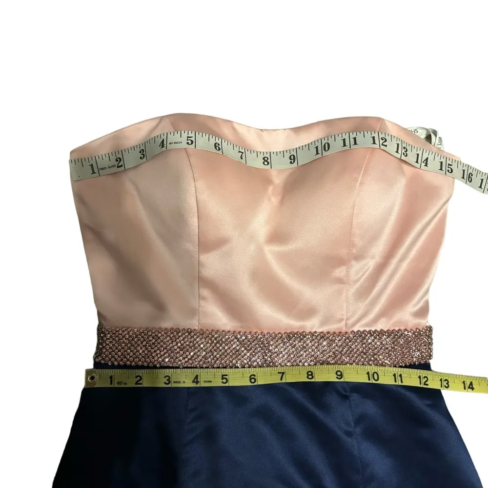 Sherri Hill Pink, Navy Empire Waist Strapless Mermaid Full Length Formal Gown 0 - Image 4