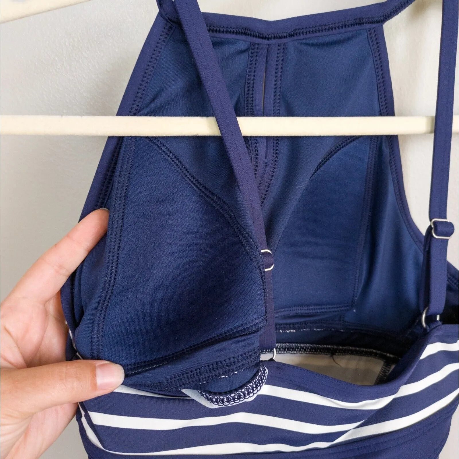 LANDS' END Blue White Stripe Keyhole High Neck Tankini Molded Cups Women's 4 - Image 4