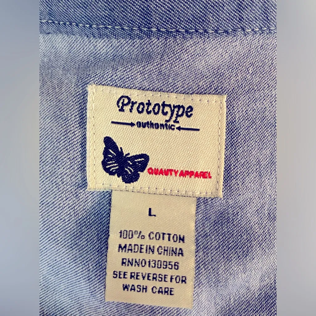 Prototype Authentic Lightweight Denim Chambray Top w/Cinched Tie Waist Blue Size L - Image 9
