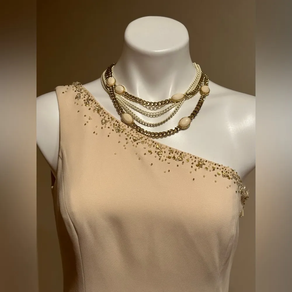 Liz Claiborne One Shoulder Crean Color Sequence Wedding Occasion, Dress Size 8P - Image 2