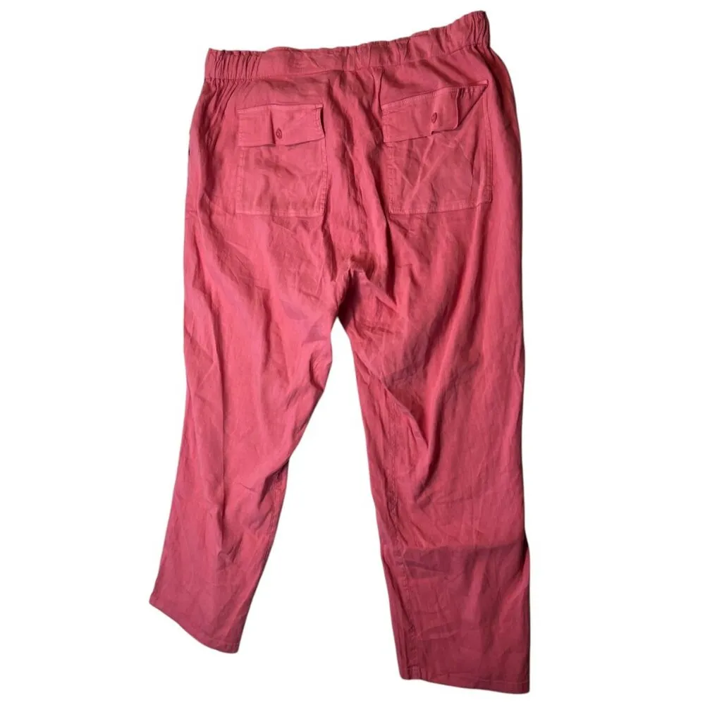 Kut From The Kloth Women's 1X Pants Straight Leg Linen Blend‎ Pink Drawstring - Image 5